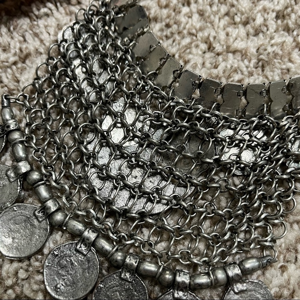 Bohemian Tassel Coins Pendant Silver Chain Choker Necklace - Picture 6 of 8